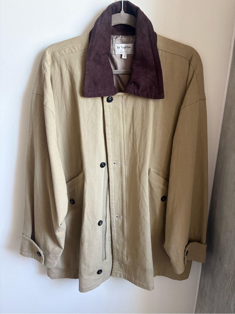 By Together Tan Utility Jacket with Brown Corduroy Collar